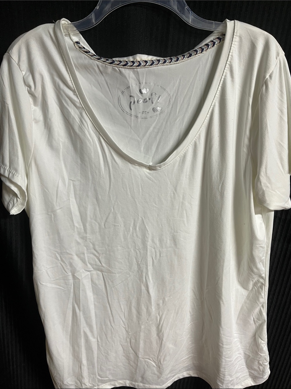 Poof Women's V-Neck White Short Sleeve Top
